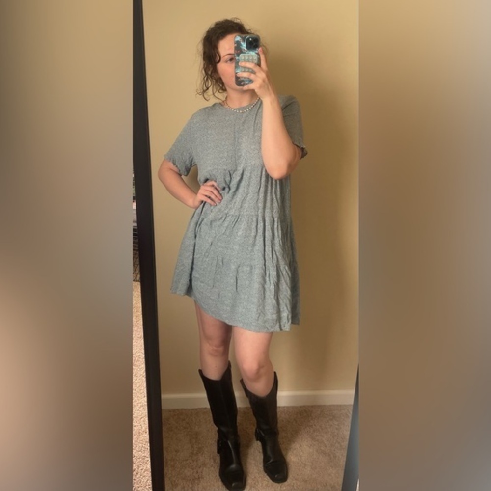 Light Blue floral Short Sleeve Dress